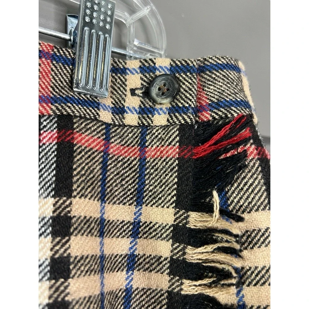 Vintage Evan Picone Wrap Skirt Size 16 Plaid Wool Blend Fringe Edge Tartan Brown